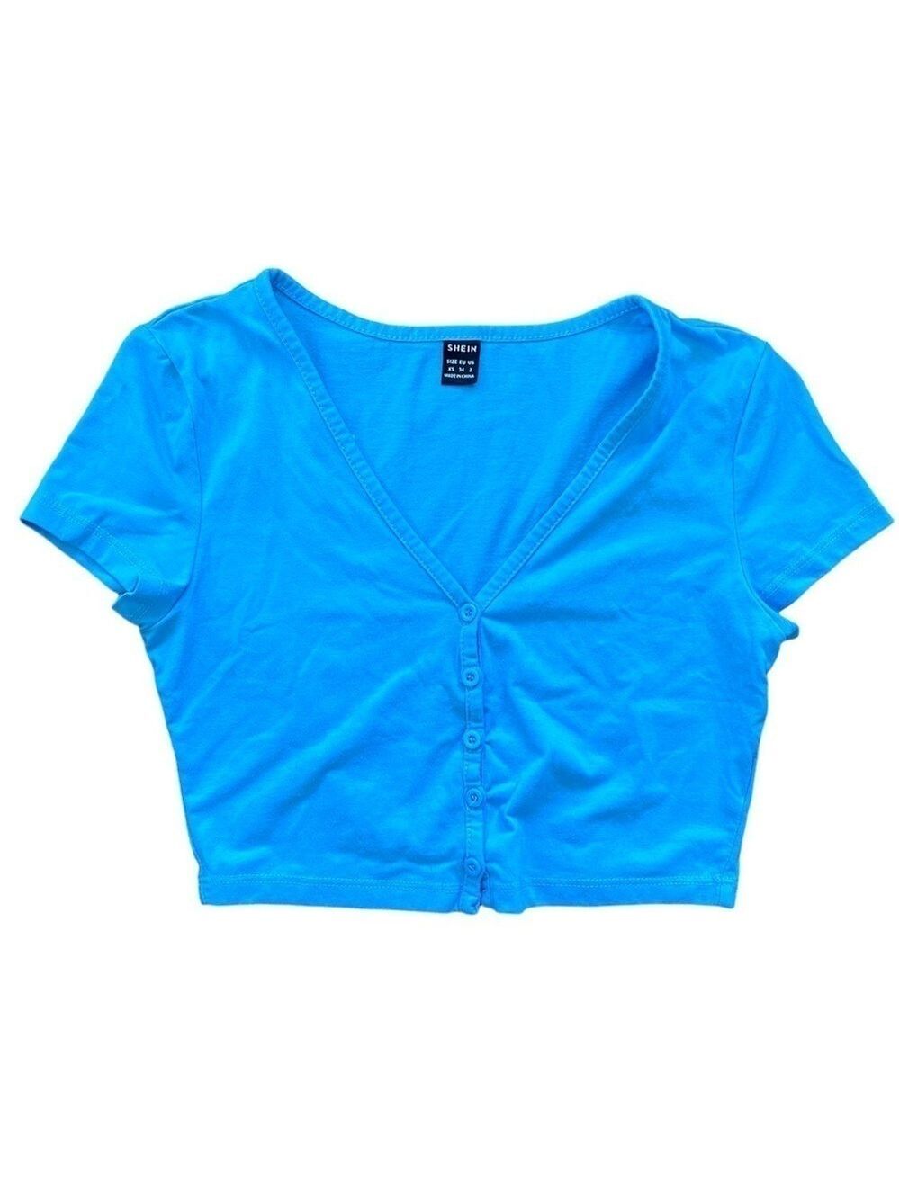 SHEIN Light Blue Button Up Cropped Tee XS